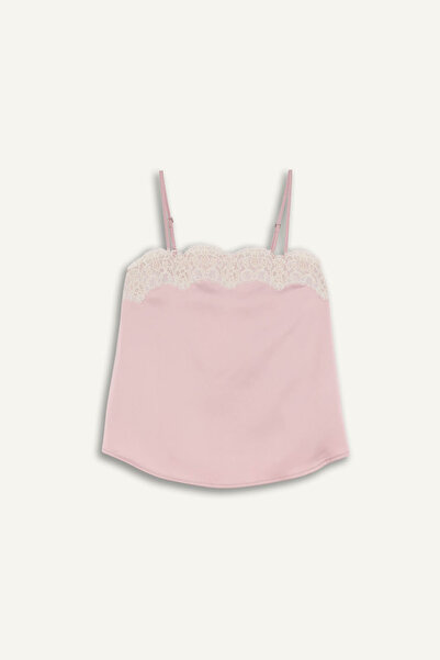 DeFacto Δαντελένια Σατέν Μπλούζα με Λεπτομέρειες και Τιράντες G9786AX26SP