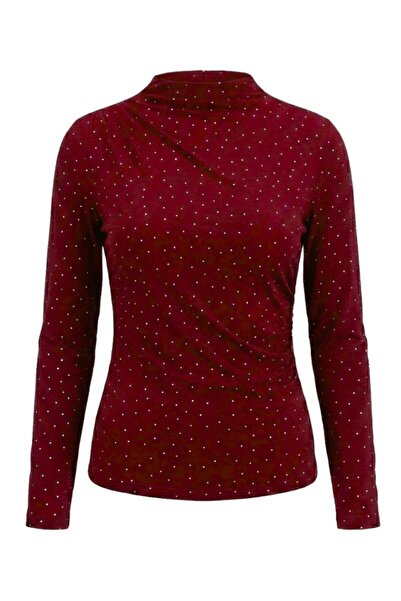 Potenza Women's Blouse Stoned Draped Long Sleeve Sandy Fabric Short Stylish B...