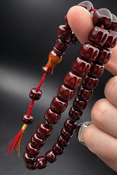 Cemhan Göksal Eskitme Bordo Tesbih 12x11 mm Kısa Kapsül Kesim 35 cm Osmanlı Ö...