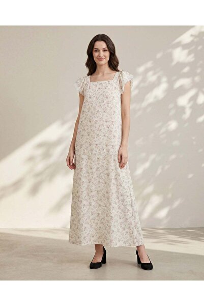 REDTAG Women Cream Short Sleeve Nightgown