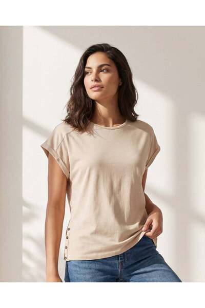 REDTAG Women Beige Cap Sleeve Jersey Top