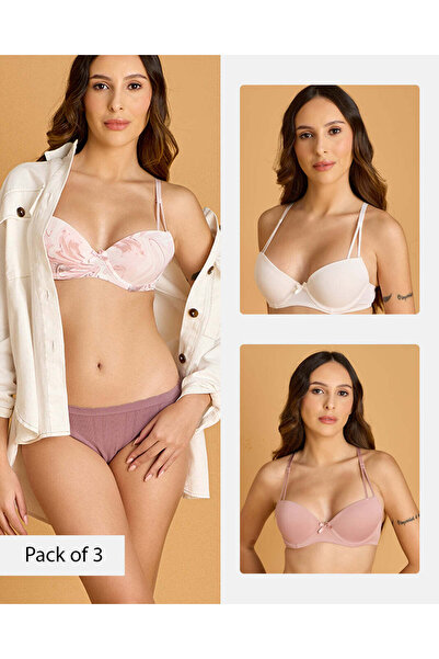 REDTAG Women Assorted Printed And Solid Plunge Bra 3 Piece