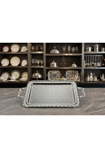 sultaneh Dekoratif İşlemli dikdörtgen Metal Sunum Tepsisi, Nişan tepsisi 30 x 56