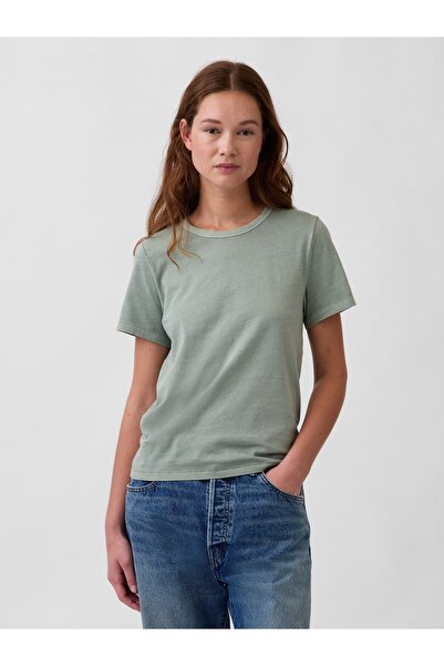 GAP Kadın Yeşil Organik Pamuk VintageSoft T-Shirt
