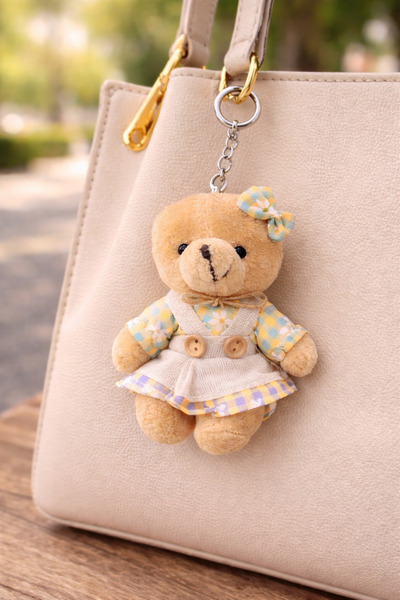 POYASE وبري دمى دببة لطيفة مع سلسلة مفاتيح فستانًا بألوان الباستيل ملمس ناعم ...