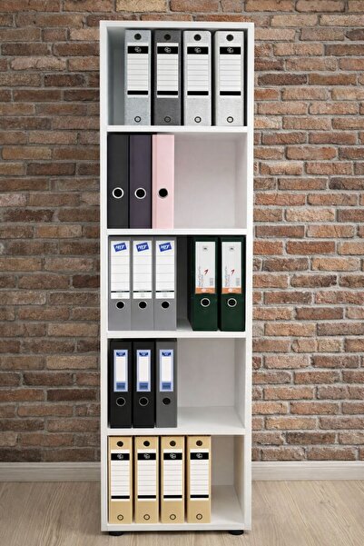 MODENZA %100 MDF 5 Raflı Kitaplık-Ofis Dolabı-Klasörlük-Çok Amaçlı Dolap-Beyaz