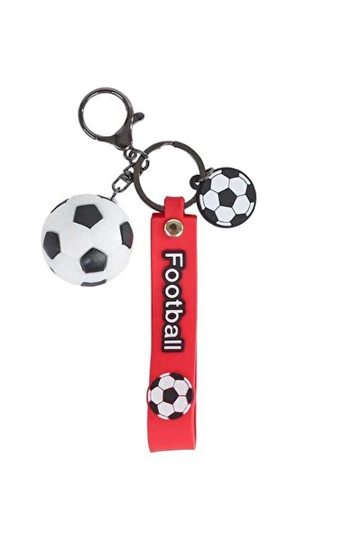 Van Manen Soccer Ball Keychain , Silicone Cord and Clip, Red, 15 cm