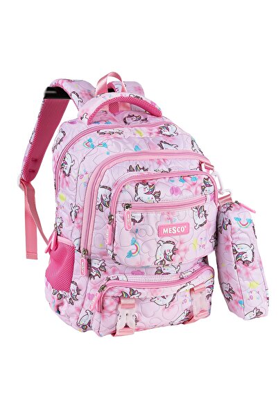 Mesco Ghiozdan scoala cu penar inclus, 4 compartimente, Unicorn, Roz Pastel, ...