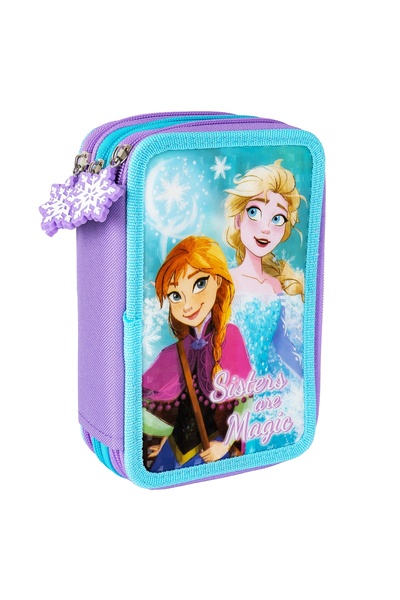 OEM School textile pencil case, 3 compartments, Frozen, Light Blue/Purple, 20 cm