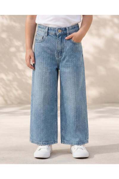 REDTAG بنطلون جينز واسع الساق باللون الأزرق بنقشة قماش جاكار للبنات