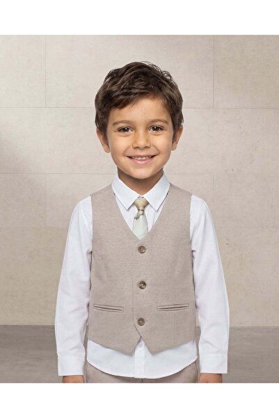 REDTAG طقم قميص وسترة وربطة عنق بيج للأولاد