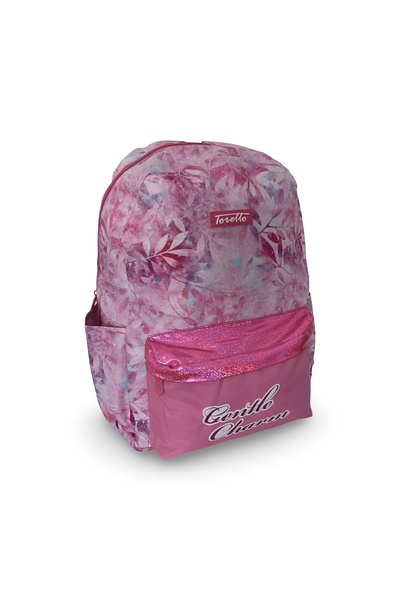 OEM 16" Schoolbag, 2 compartments, Floral Pattern, Pink
