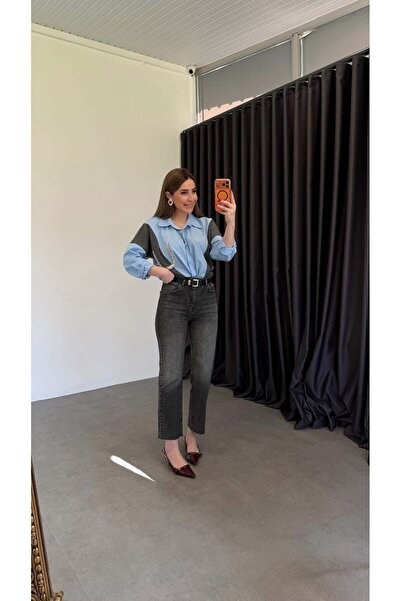 elif teke Smoked Belt Li Raw Hem Mom Jeans