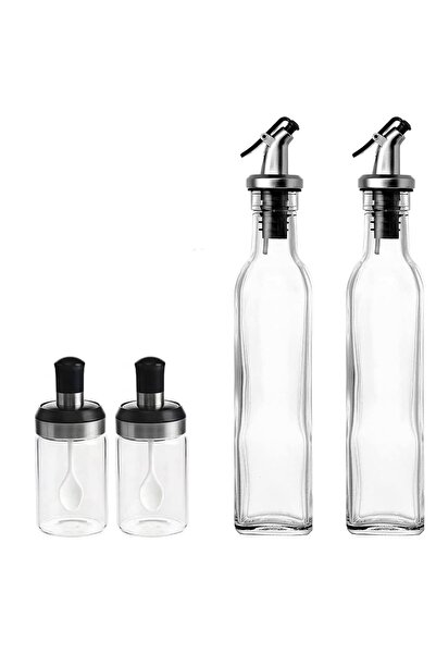 Avaleea Olive Oil Bottles and Jars, Dispenser Set 4 Pieces, 2 Bottles with Di...