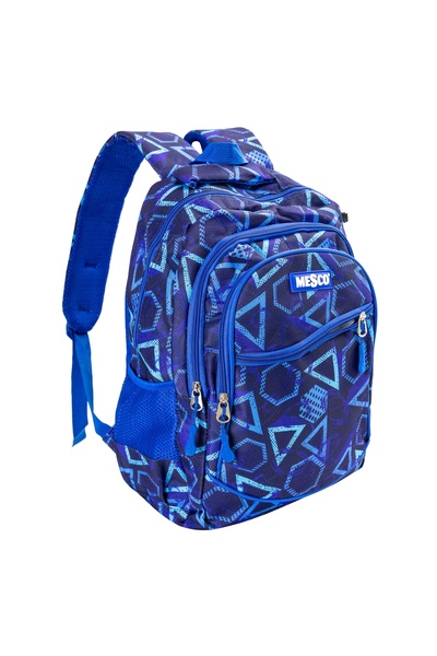 Mesco Mesco school bag, Geometric shapes, 4 compartments and pencil case, Blu...