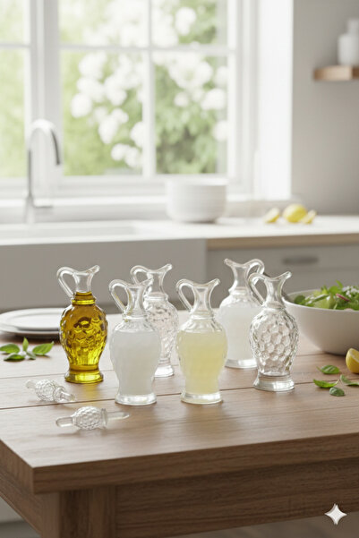 Saule 6 Adet Cam Minik Zeytinyağı Sirke Limon Suyu Süt için Sofra Sosluk Şişe...