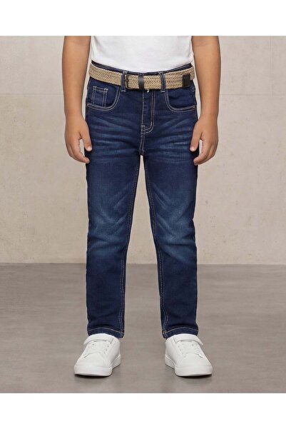 REDTAG Boys Navy Belted 5 Pocket Jeans