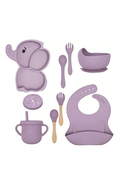 Avaleea Set 10 Piese Servire Masa, pentru Bebelusi si Copii, din Silicon/Lemn...