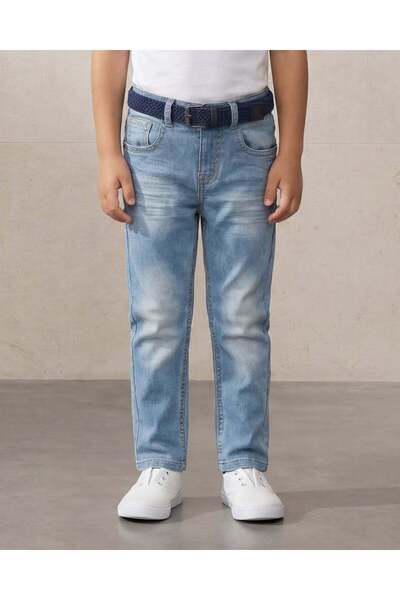 REDTAG Boys Blue Belted 5 Pocket Jeans