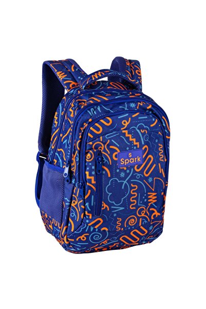 OEM Spark 4-compartment school bag, Blue/Orange, 35 x 25 x 10 cm