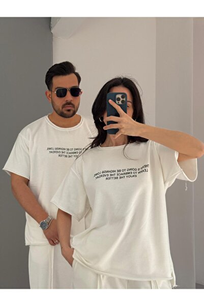 Baycombine35 Unisex Laser Cut Tshirt - Seam Detail Tracksuit Couple Combinati...