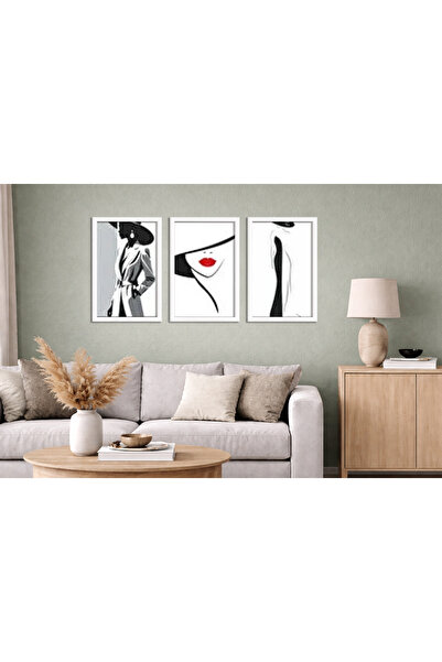 Aura Mia Store Set of 3 Modern Minimalist Paintings with Black Frame – Living...