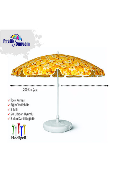 pratikdunyam Plaj Şemsiyesi 200 Cm Çapında 8 Telli şemsiye kazığı hediyeli