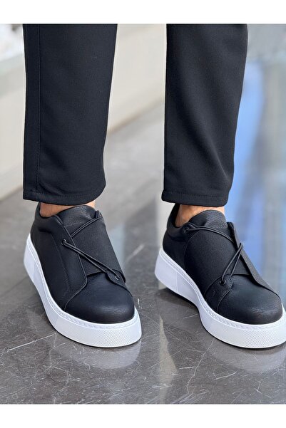 pabucmarketi Rubberized Men's Casual Shoes Black (White Sole)