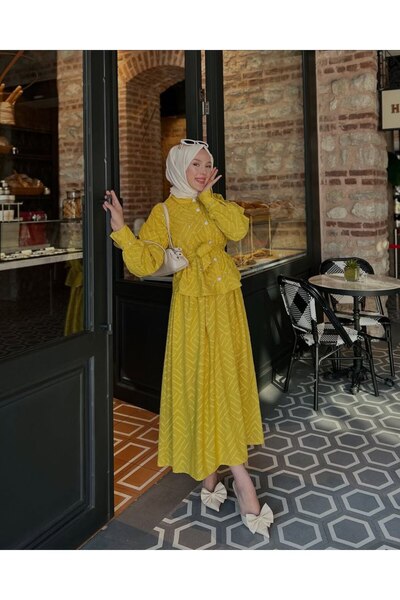 PİNK FLY Yazlık Premium Taş İşlemeli Jakar Kesme Şifon Etekli Takım