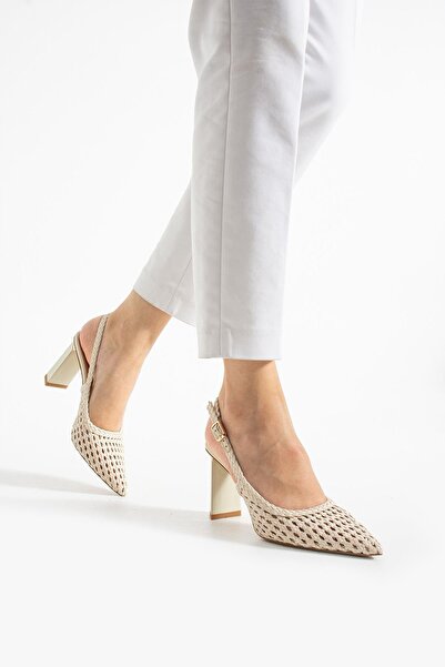 FOLLİNİ Γυναικεία παπούτσια με τακούνι Γνήσιο Δέρμα και ψάθινη κρέμα
