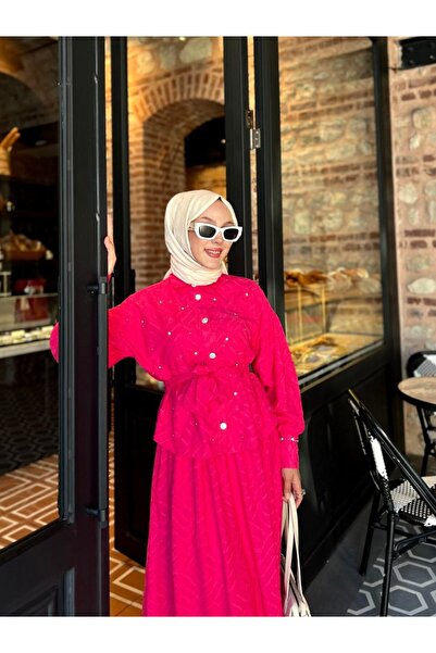 PİNK FLY Set de vară premium cu fustă din șifon jacquard brodată cu pietre