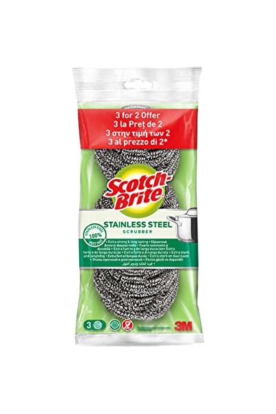 Scotch سلك تنظيف من الفولاذ المقاوم للصدأ للعروس 2+1