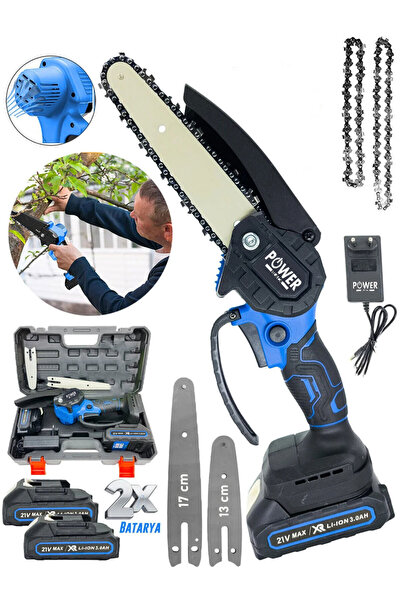 POWER BLACK ULTRA GÜÇLÜ ÇİFT KAMALI ÇİFT ZİNCİR ÇİFT BATARYALI TESTERE 21 V