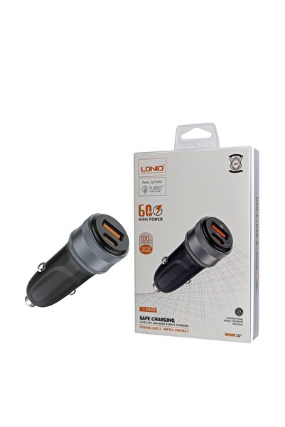 LDNIO شاحن سيارة AW2001 بقوة 60 واط - منافذ USB-C و USB-A مع دعم الشحن السريع