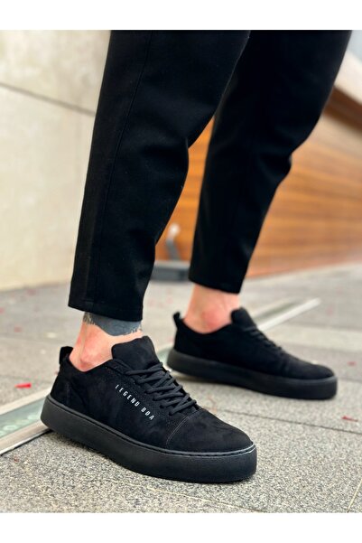 pabucmarketi Lace-Up Men's Sports Shoes Black Suede (Black Sole)