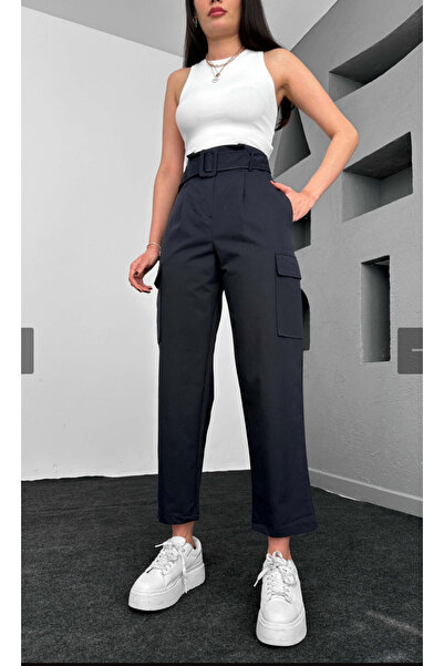 moda rüyası بنطلون عالي الخصر حزام لي جيب جانبي كبير لي