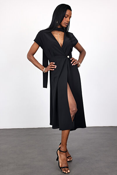 5in1Canpolat فستان مزدوج الصدر بحزام أسود