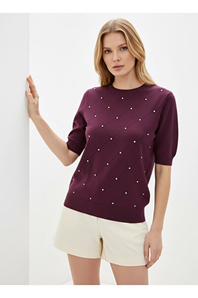 Noi Belis Απαλής υφής Πλεκτή μπλούζα με λεπτομέρειες από πέτρες και λαιμόκοψη...