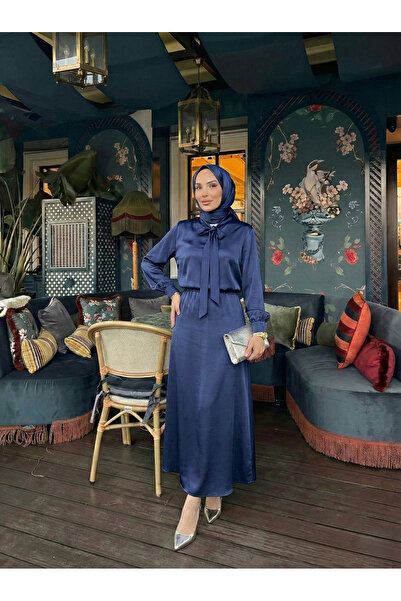 Lunsera Store Yaka Bağlamalı Saten Etekli Takım-Lacivert