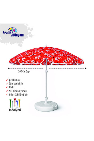 pratikdunyam Plaj Şemsiyesi 200 Cm Çapında 8 Telli şemsiye kazığı hediyeli