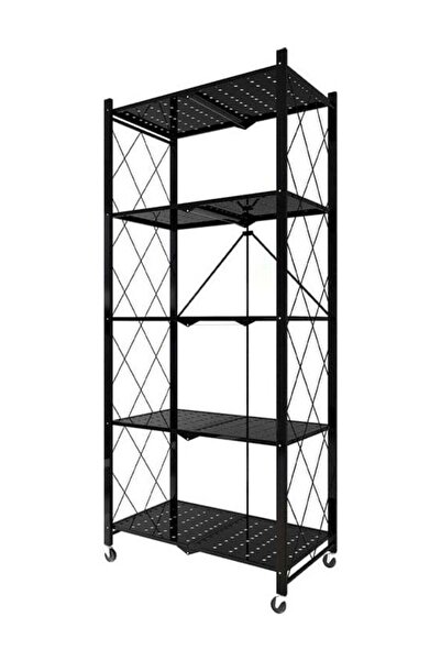 LAOBANX رف تخزين مطبخ قابل للطي من 5 طبقات من توشيونيكس مع عجلات، أسود، 160 ×...