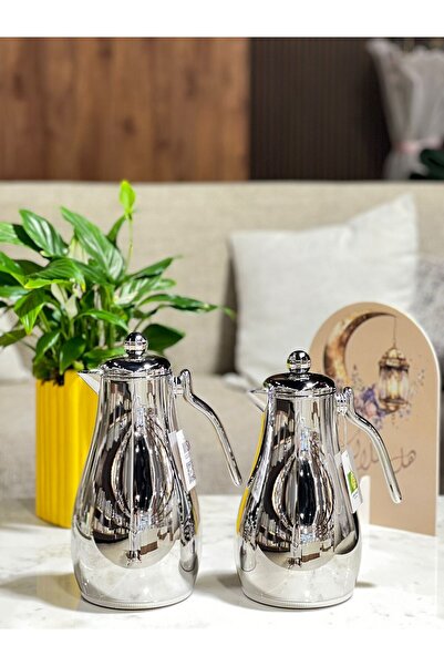 sahal aloula طقم ترامس مسك يحفض الحرارة لمدة تصل الى 12 ساعة 1 لتر فضي لماع