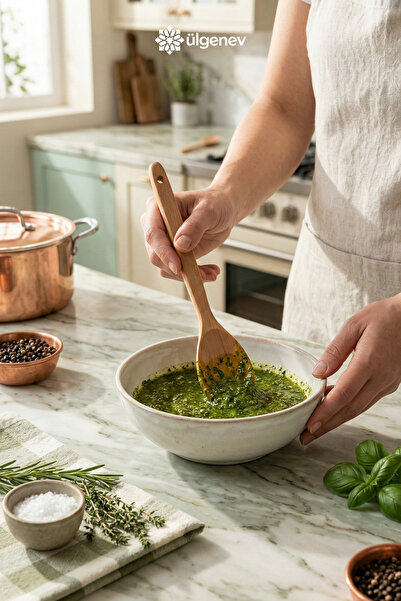 Ülgenev 1 قطعة 23 سم بامبو ملعقة - 100% خشب، مناسبة للتقديم وتحضير الصلصات، م...