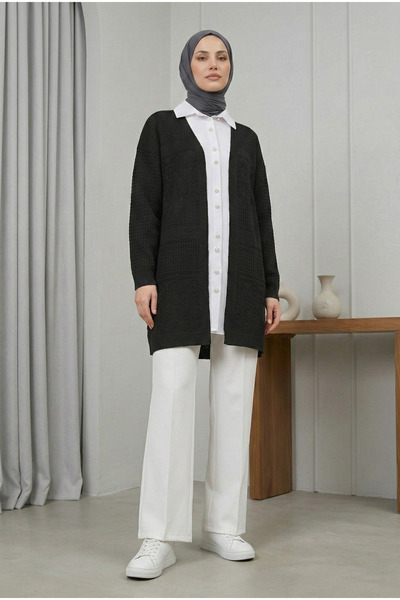 MODAQU δαντελωτή πλέξη Πλεκτό Ζακέτα - Μαύρο