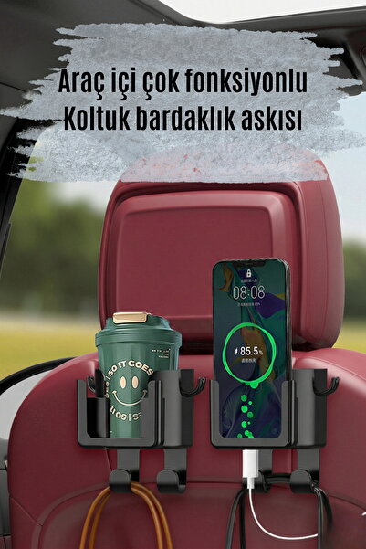 JuneThree Araç İçi Koltuk Arkası Organizer Çok Fonksiyonlu Tablet Telefon ve Bardak Tutucu - Askılı