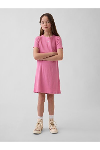 GAP Kız Çocuk Pembe Logo Fitilli T-Shirt Elbise