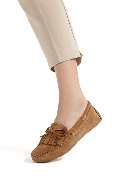 Ateş Γνήσια γυναικεία καθημερινά παπούτσια μπαλαρίνας με λεπτομέρεια από σουέ...