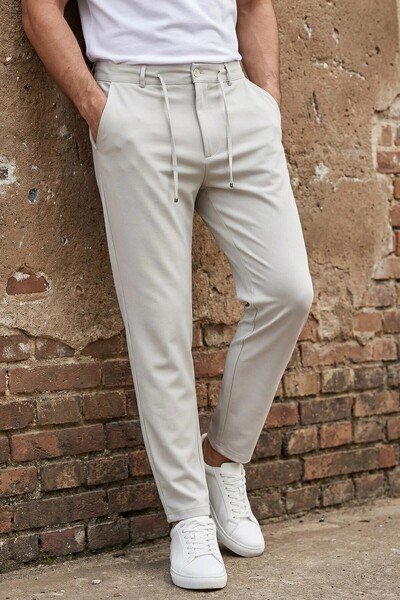 MADZEYMODA Мъжки технически тъкани панталони с връзки, отворени, сиви, с копч...