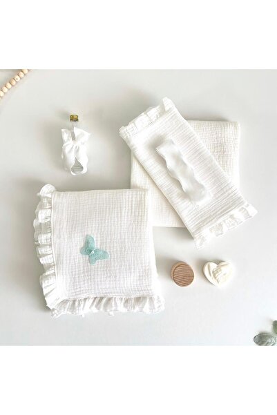 Anya-Events Ελεφαντόδοντο βαμβακερό βαπτιστικό κοστούμι με μπλε πεταλούδα