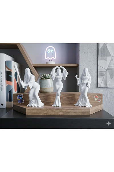 Taz Work Shop 3’lü Mini Gotik Hayalet Biblo Seti 6 cm – Dekoratif Masaüstü Fi...